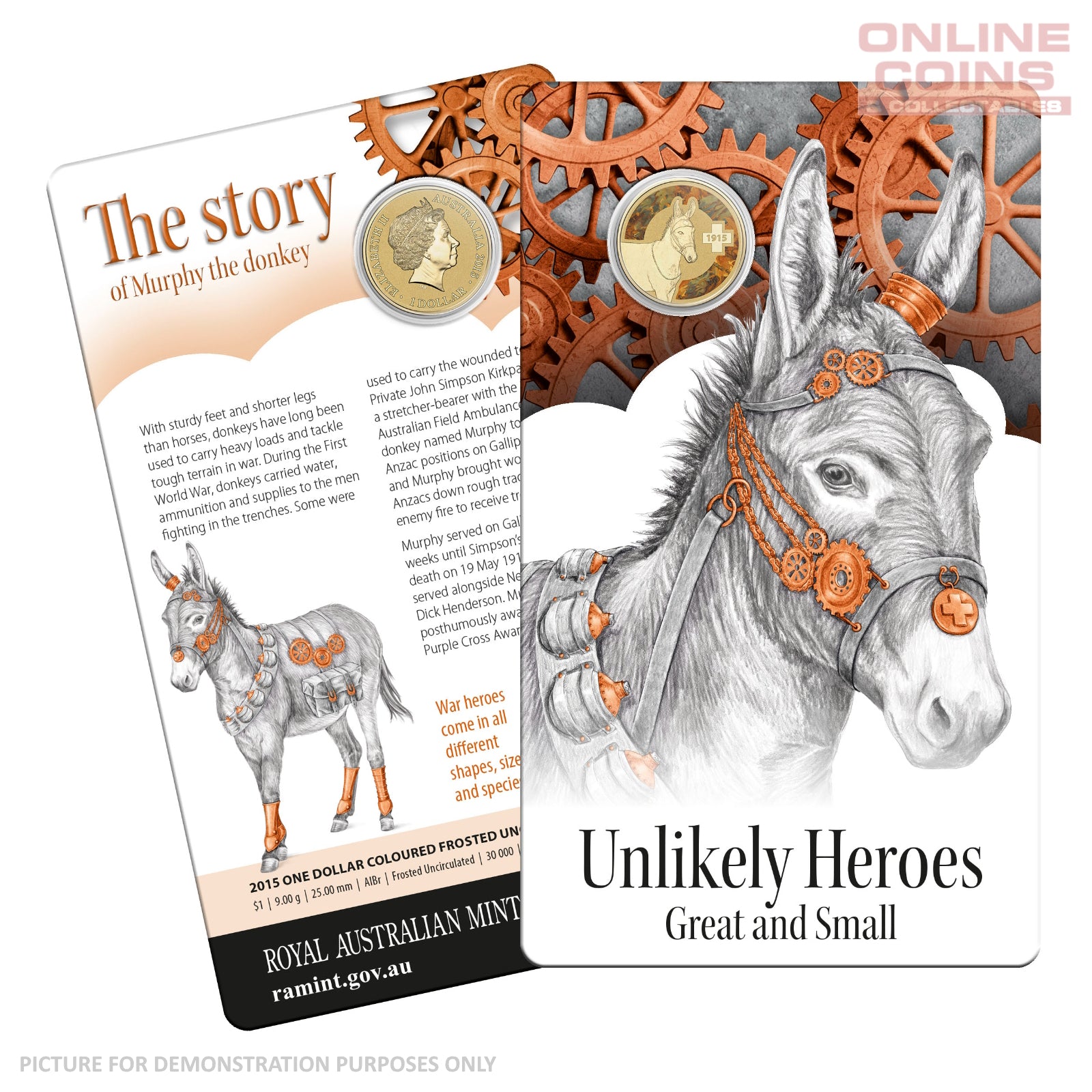 2015 $1 Coloured Frosted Uncirculated Carded Coin - Murphy the Donkey